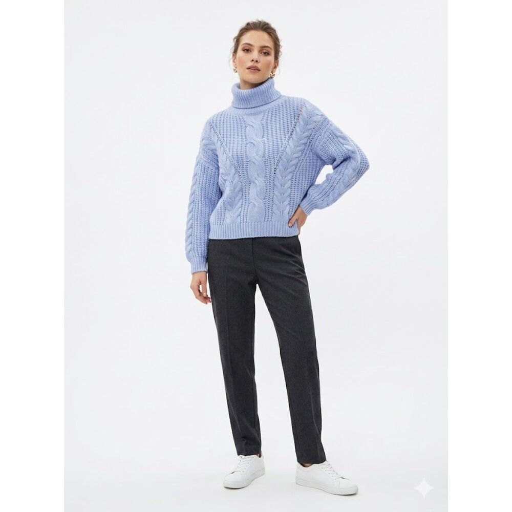 Cozy Cable Knit Turtleneck Sweater - Light Blue